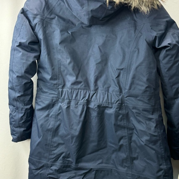 North Face Down Parka Fur Hood Navy Blue Women’s Large Long Coat Goosedown - Picture 4 of 10